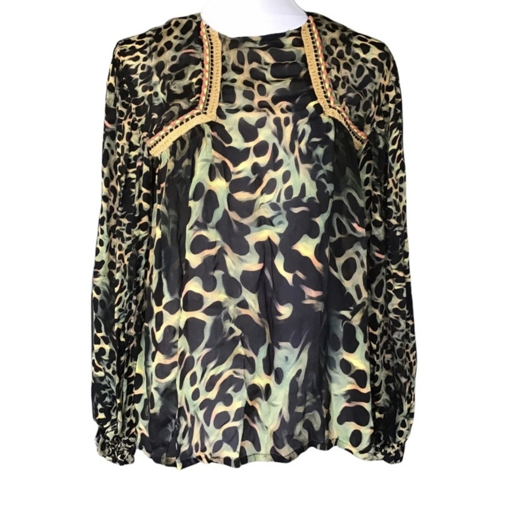 EUC Bl^nk London Anthropologie Joelle Top Leopard Peasant style top